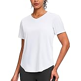 Womens Workout Tops V-Neck Short Sleeve UPF 50+ Sun Shirt Moisture Wicking Quick Dry Top for Gym, Running, Athletic