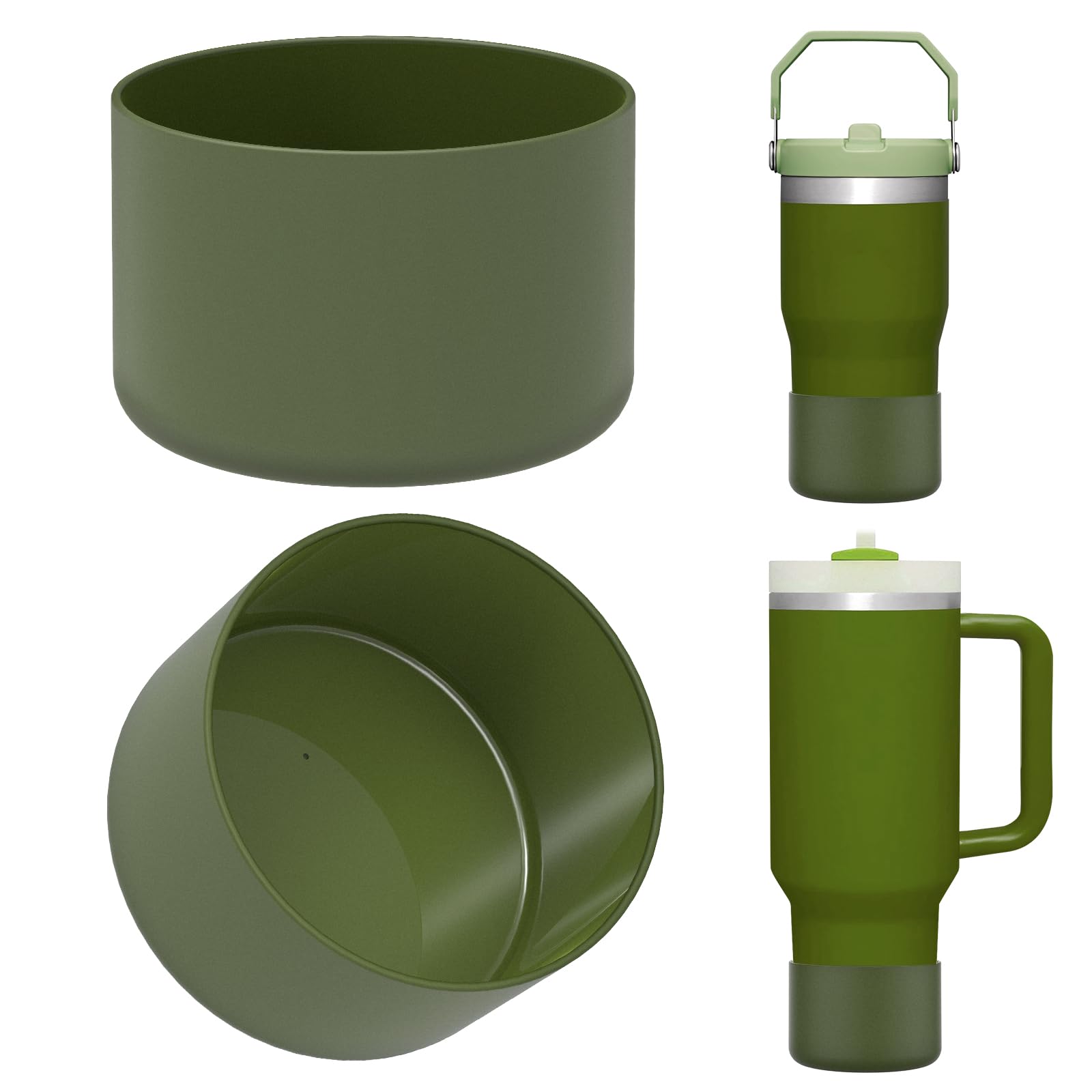 Linkidea 2 Pack Water Bottle Boot Compatible with Stanley Quencher H2.0 20oz/30oz/40oz, IceFlow Flip 20oz/30oz Tumbler, Silicone Bottle Bottom Sleeve Cover Bumper Protector (Army Green)
