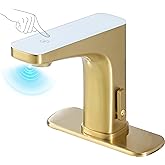 Touchless Bathroom Sink Faucet, Motion Sensor & Touch Activated Bathroom Faucet with Temperature Display Restroom Faucet for Home Commercial, Brushed Gold