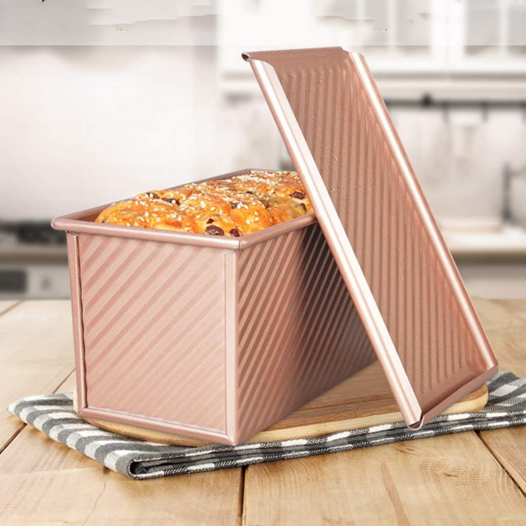 Bread Loaf Pan, Non-Stick Bakeware Carbon Steel Bread Toast Mold with Cover for Baking Bread 8.35x4inch, Color Gold
