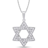 SAVEARTH DIAMONDS 925 Sterling Silver Round Cut, with options of Lab Created Moissanite & Lab Grown Diamond Jewish Faith Star Of David Pendant Necklace Religious Jewelry for Women 18" Chain, 0.72 cttw