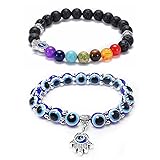 WLLAY 2Pcs Evil Eye Hamsa Blue Beaded Charm Stretch