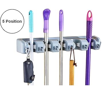 ORPIO (LABLE) Multipurpose Wall Mounted Organizer Storage Hooks, Ideal Broom Hanger for Kitchen Garden and Garage, Grey (5 Position 6 Hooks)