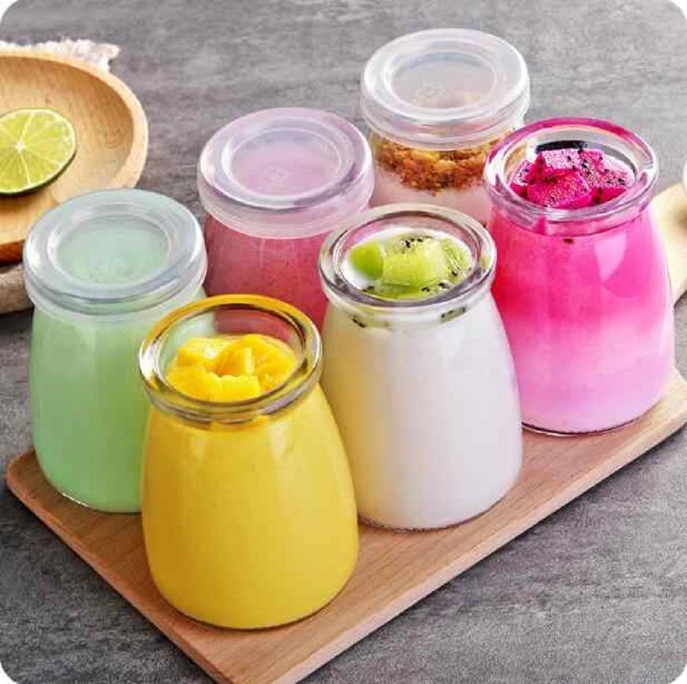 Qualimate Small Glass Jars Bottle Yogurt Glass Container with Lid