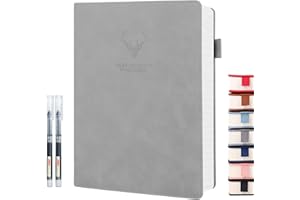 UIRIO Graph Paper Notebook (Grey) - 360 Pages 100 GSM Thick Graphing Paper - B5 Grid Notebook Quad Ruled - Hardcover Leather 