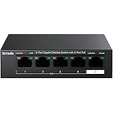 Tenda 5 Port Gigabit PoE Switch, Ethernet Switch with 4 Port PoE+@63W, Plug & Play, VLAN/Extend Mode, Desktop Network Splitte