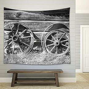 Old Wheel from Carts in The Countryside - Fabric Wall Tapestry Home Decor - 51x60 inches