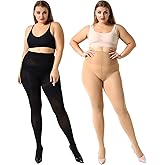 MANZI Women's 2 Pairs Control Top Pantyhose High Waist Plus Size Tights Ultra-Soft