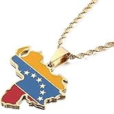 Huangshanshan Venezuela Map Flag Pendant Necklace Gold Color Jewelry Venezuelan Items (gold)