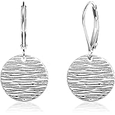 LANCHARMED Sterling Silver Disc Dangle Earrings for Women Gold and Silver Circle Coin Geometric Flat Hammered Drop Earrings Hypoallergenic Leverback Earrings for Jewelry Gifts