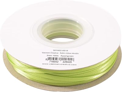 Vaessen Creative Satin Ribbon Appel Green 3mm x 100m Double-Sided Shine