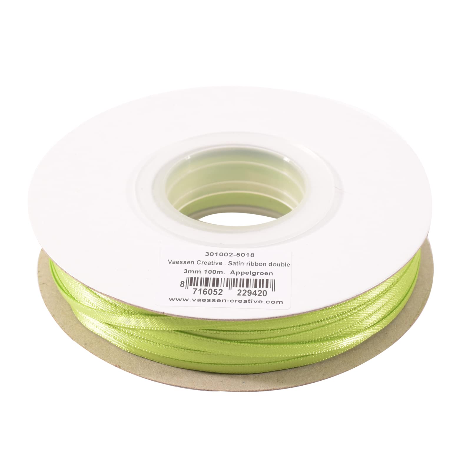 Vaessen Creative Satin Ribbon, Appel Green, 3mm x 100m Double-Sided Shine for Card Making, Scrapbooks, Gift Wrapping and Other Craft Projects,301002-5018