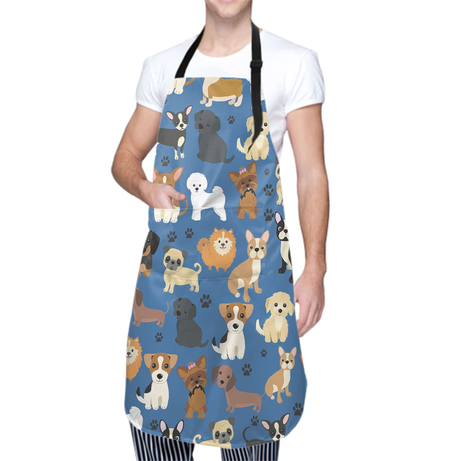 Sweetshow Cute Dog Apron With 2 Pockets - Adjustable Neck Waterproof Kitchen Cooking and Grooming Apron for Women Men Unisex, Large — image 1