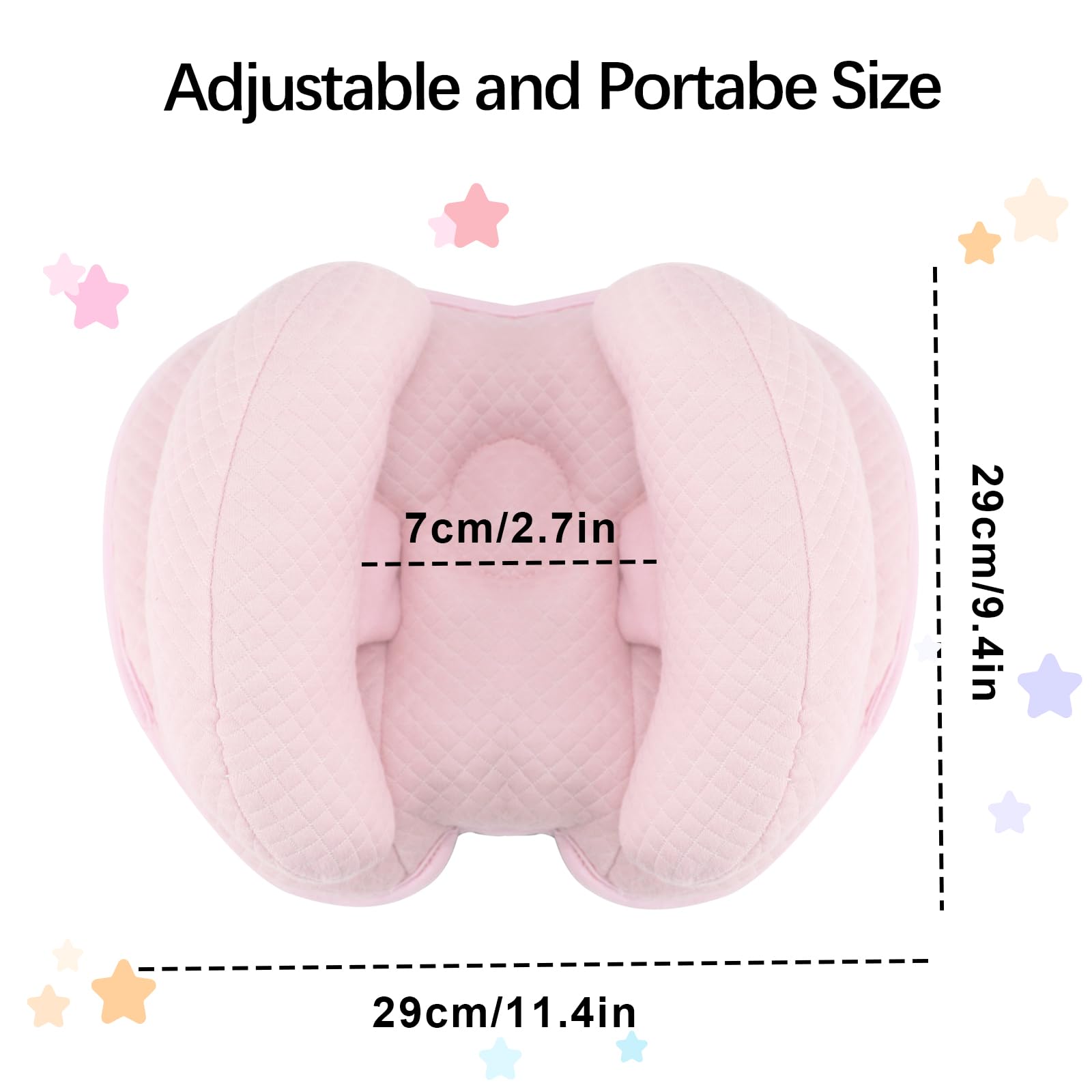 2 in 1 Baby Support Pillow, Banana Shape Baby Neck Head Travel Pillow Stroller Insert Cushion for Kids, Toddler, Pink