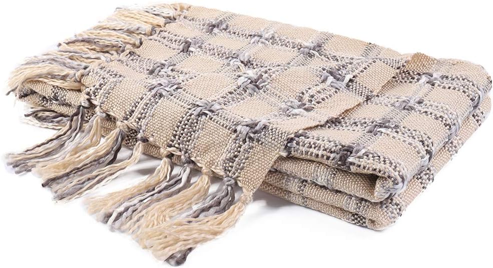Battilo Plaid Textured Lightweight Knit Home Decorative Fringe Throw Blanket, 40" W x 69" L