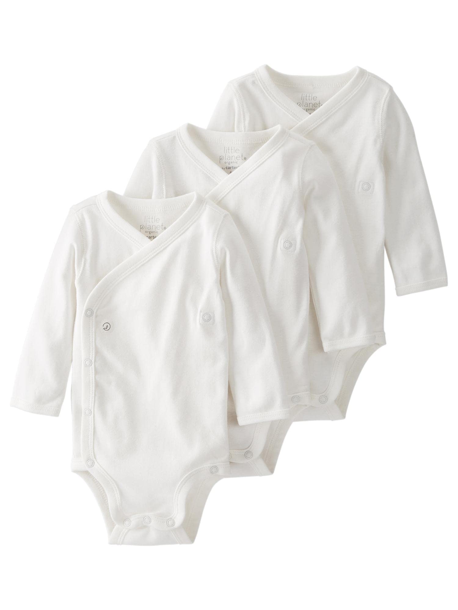 Photo 1 of little planet by carter's unisex-baby 3-pack Long Sleeve Bodysuits made with Organic Cotton, Light Cream, 3 Months