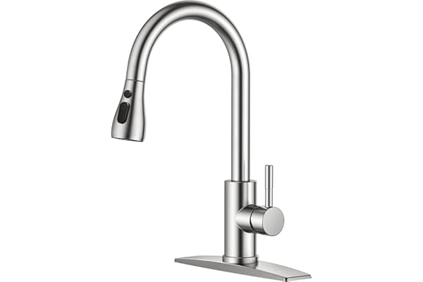 FORIOUS Kitchen Faucets with Pull Down Sprayer, Brushed Nickel, High Arc Single Handle Classic Stainless Steel Sink Faucet 1