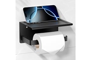 HITSLAM Toilet Paper Roll Holder with Shelf, Self Adhesive or Screw Toilet Paperl Holder, Rustproof Toilet Tissue Holder Wall