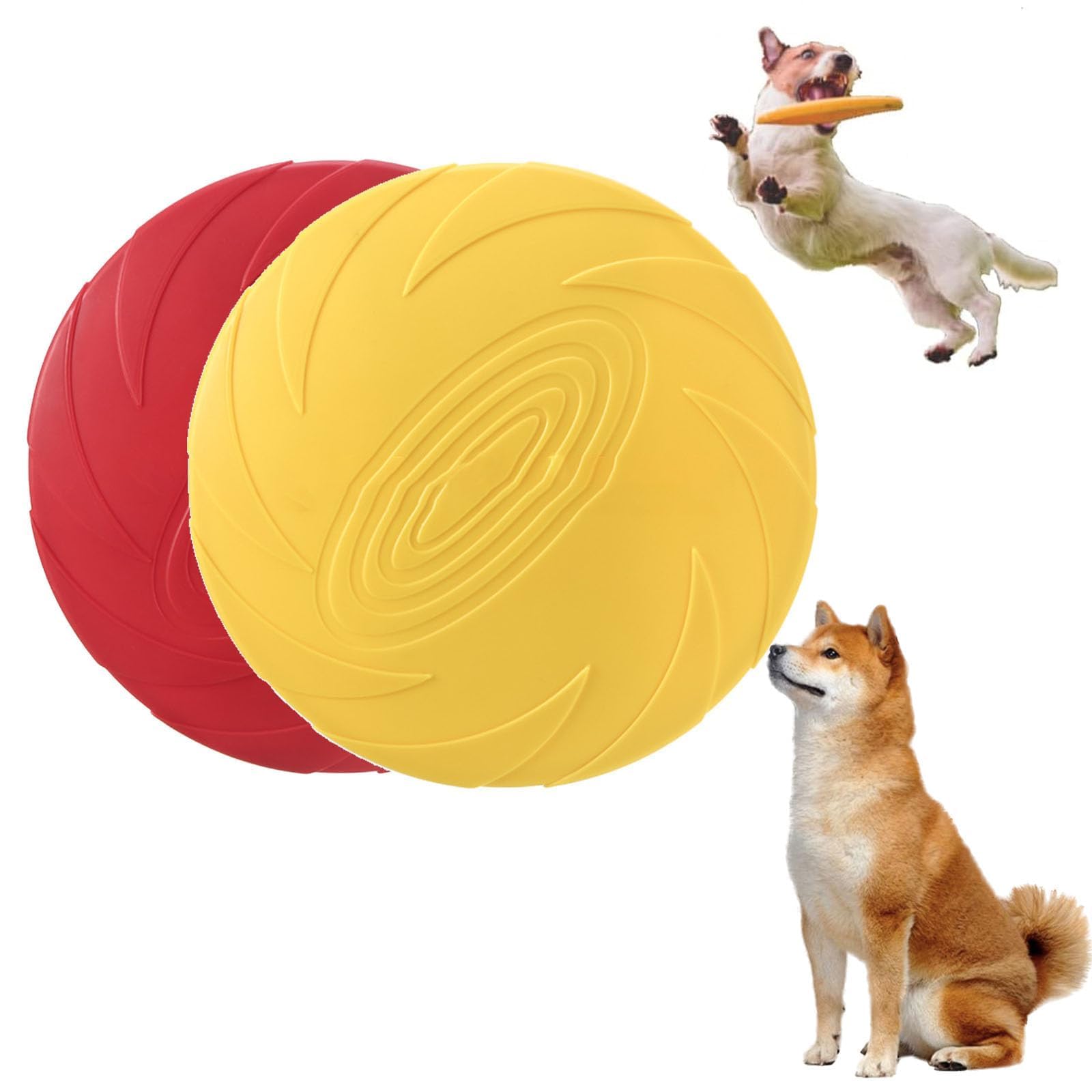 ZQSFPK Dog Frisbee, Large Natural Rubber Frisbee Dog Toy, 2 Pack - 7 Inch Indestructible for Outdoor Fun, Used for Dog Training and Entertainment (Red, Yellow)