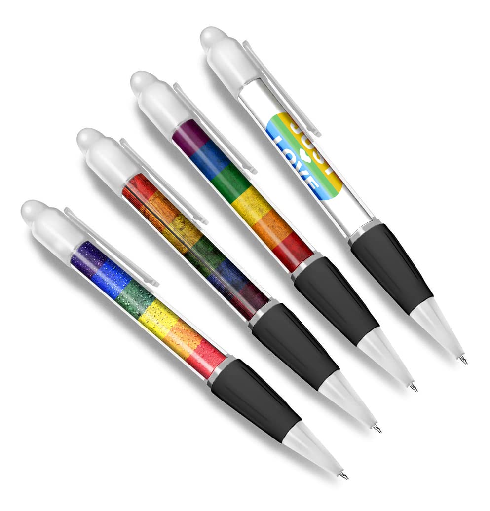DV DESIGN Set of 4 Gay Pride White Ballpoint Pens - Rainbow Love LGBTQ Lesbian Partner Friend Themed Boys Girls Men Women Pen #79611