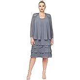 S.L. Fashions Women's Mother of The Bride Tiered Jacket Dress with Shoulder Embellishment
