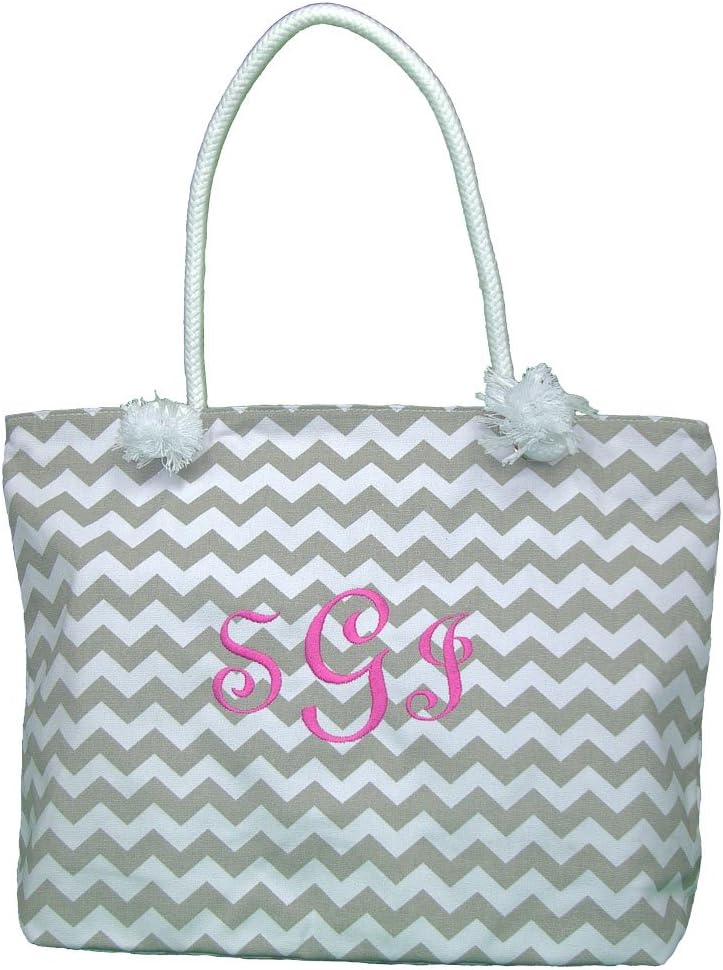 Personalized Beach Bag Chevron Canvas (Gray)