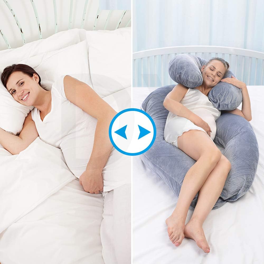 MANDZIXIN Pregnancy Pillow, Maternity Body Pillow with Velvet Separate Support Pillow and Removable Cover,Side Sleeping and Back Hips, Legs, Belly Support for Pregnant Women (Grey, U Shaped): Home & Kitchen