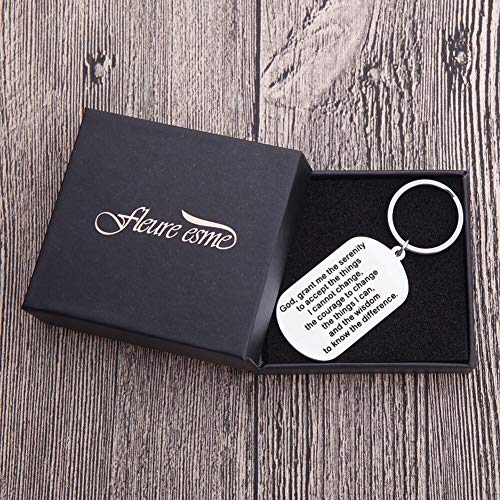 Encouragement Gifts Keychain for Men Women Serenity Prayer Dog Tag Sobriety Addiction Recovery AA Gifts Inspirational Gifts for Him Her Birthday Religious Jewelry Key Chain