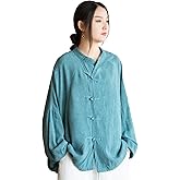 LUZU JUNU Women's Soft Shirts Button Down Front Long Sleeve Chinese Style Loose Fit Tang Suit Blouse Tops