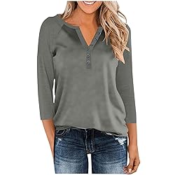 3/4 Length Sleeve Womens Tops Dressy Trendy Button
