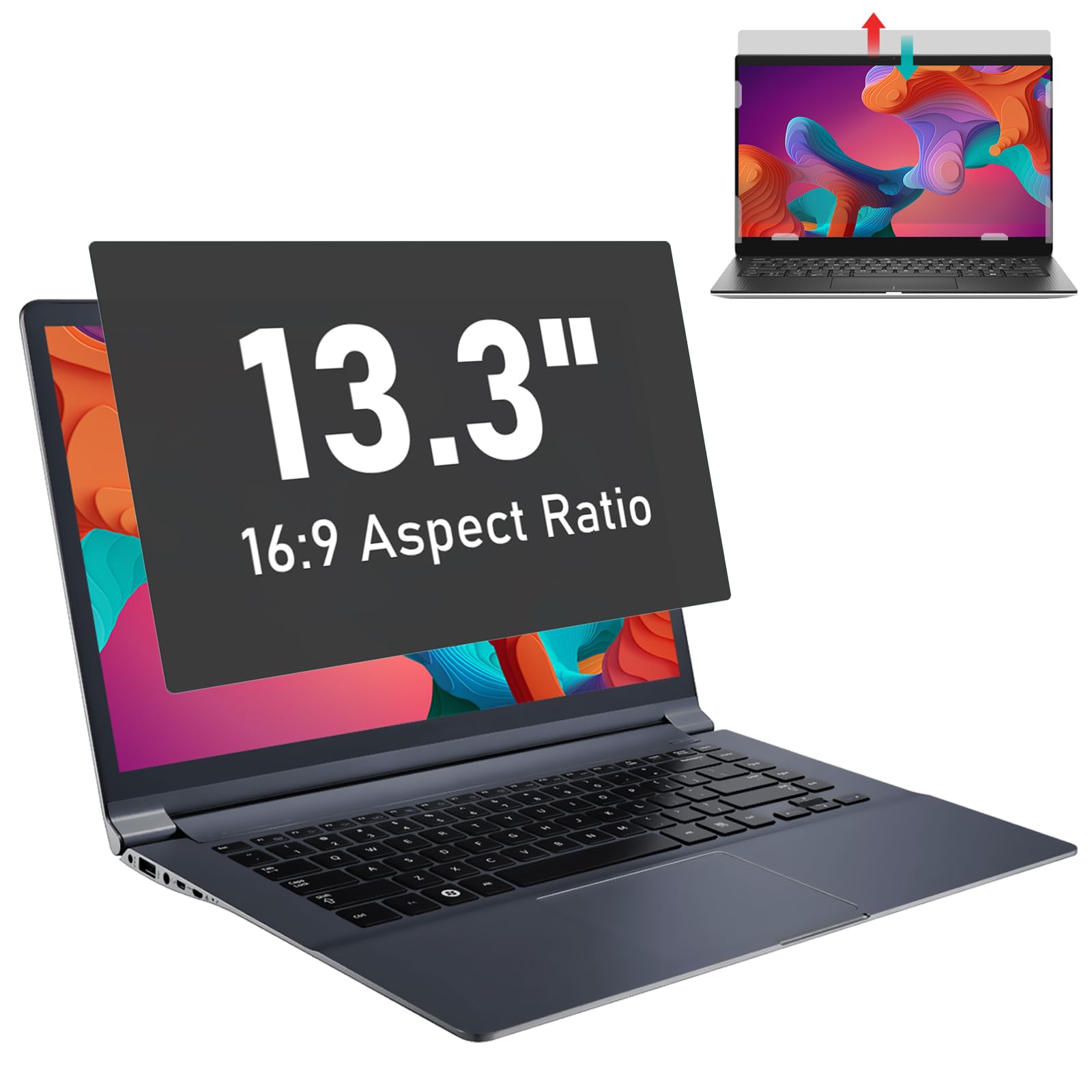 Soppy 13.3 inch Laptop Privacy Screen Filter for 16:9 Widescreen Display, Anti Glare Screen Protector, UV and Blue Light Filter