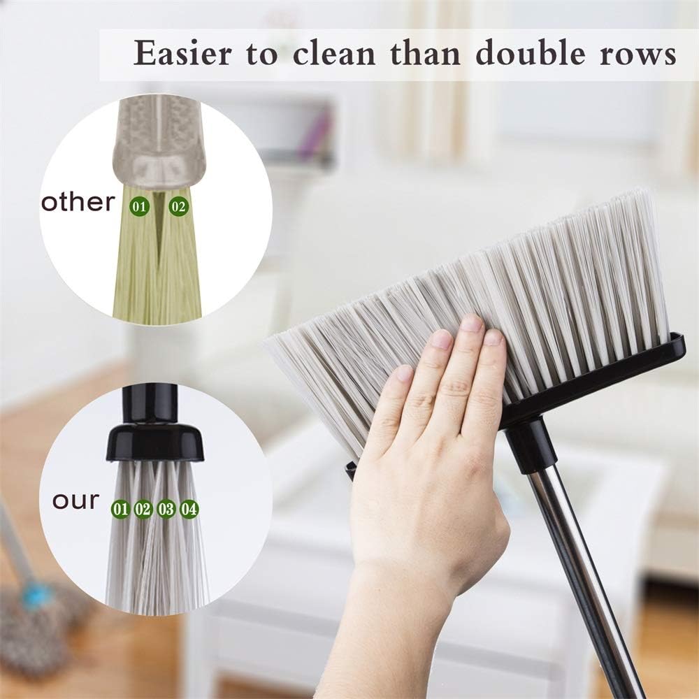 Broom and Dustpan Set with Lid Outdoor Or Indoor Dust Pan 3 Foot Long Stainless Cleans Broom Combo Upright Steel Handle Kids Lobby Pet Dog Hair Wood Floor Room Office Sweeping Kitchen House: Kitchen & Dining
