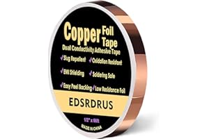 EDSRDRUS Copper Foil Tape with Conductive Adhesive, Double-Sided Pure Copper for EMI Shielding, Stained Glass, Soldering, Slug Barrier, Electrical Repairs (1/2inch x 66ft)