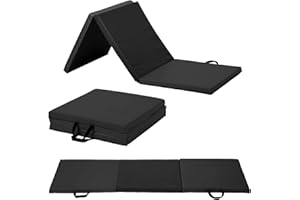 BESTMASSAGE Exercise Mat 2'x6'/4'x8'/4'x10' Gymnastics Mat Folding Gymnastics Tumbling Mats 1.6"-2" Thick PU Leather Yoga Mat Portable With Carrying Handles for home Workout outdoor Yoga Pilates