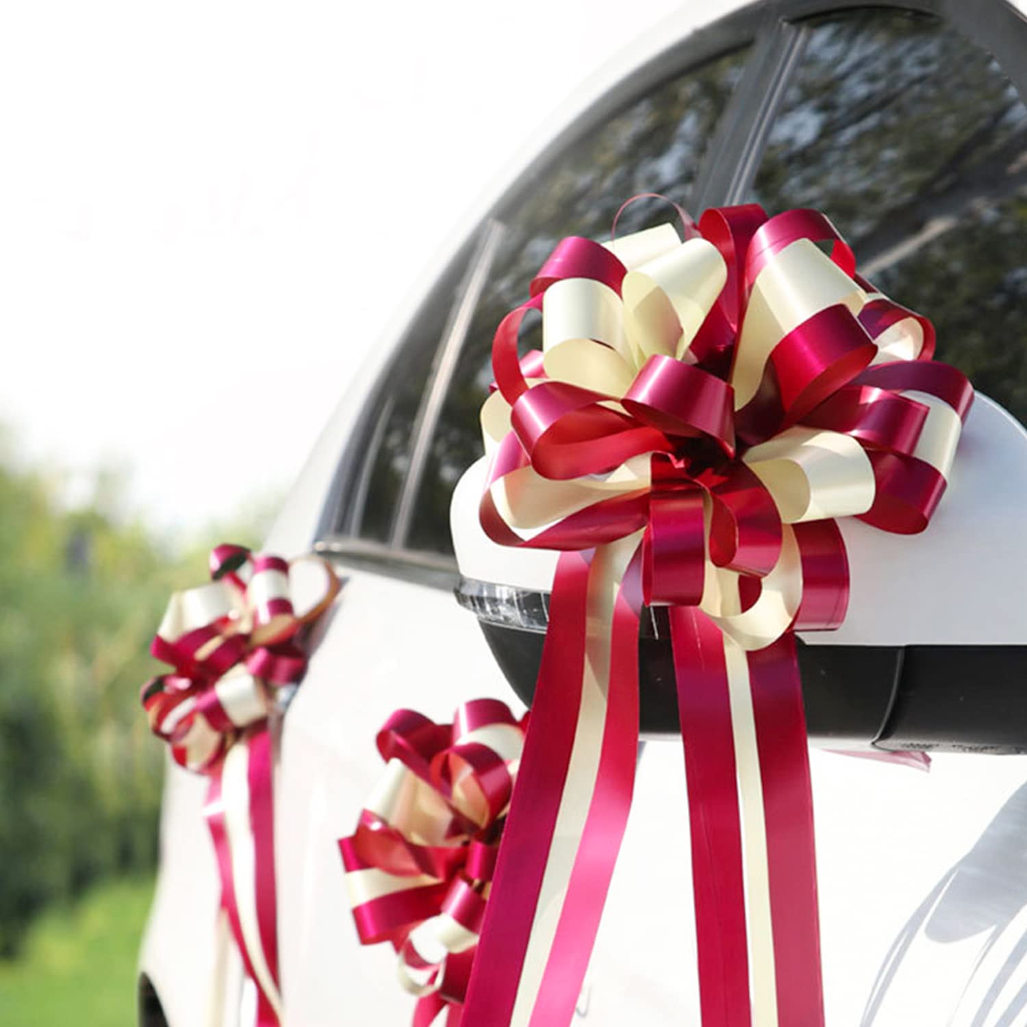 Byffoer Gift Bow, Pack of 10 Large Bow Giant Bow Gift Bow Large for Car Decoration Wedding New Houses Party Celebration Gifts Bags (Red-Beige),XL