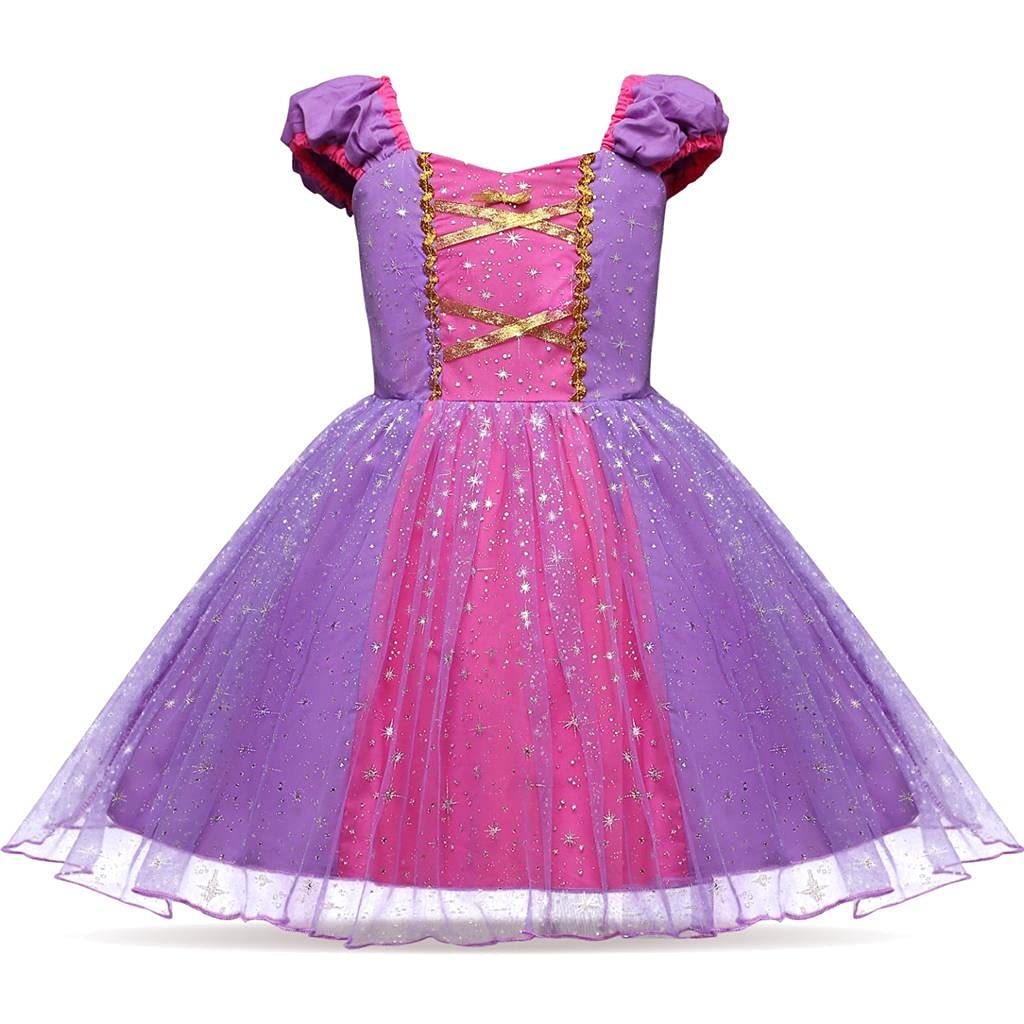 Lito Angels Princess Rapunzel Costume Fancy Dress for Kids Girls, Halloween Christmas Birthday Party Outfit, Age 4 Years, Purple