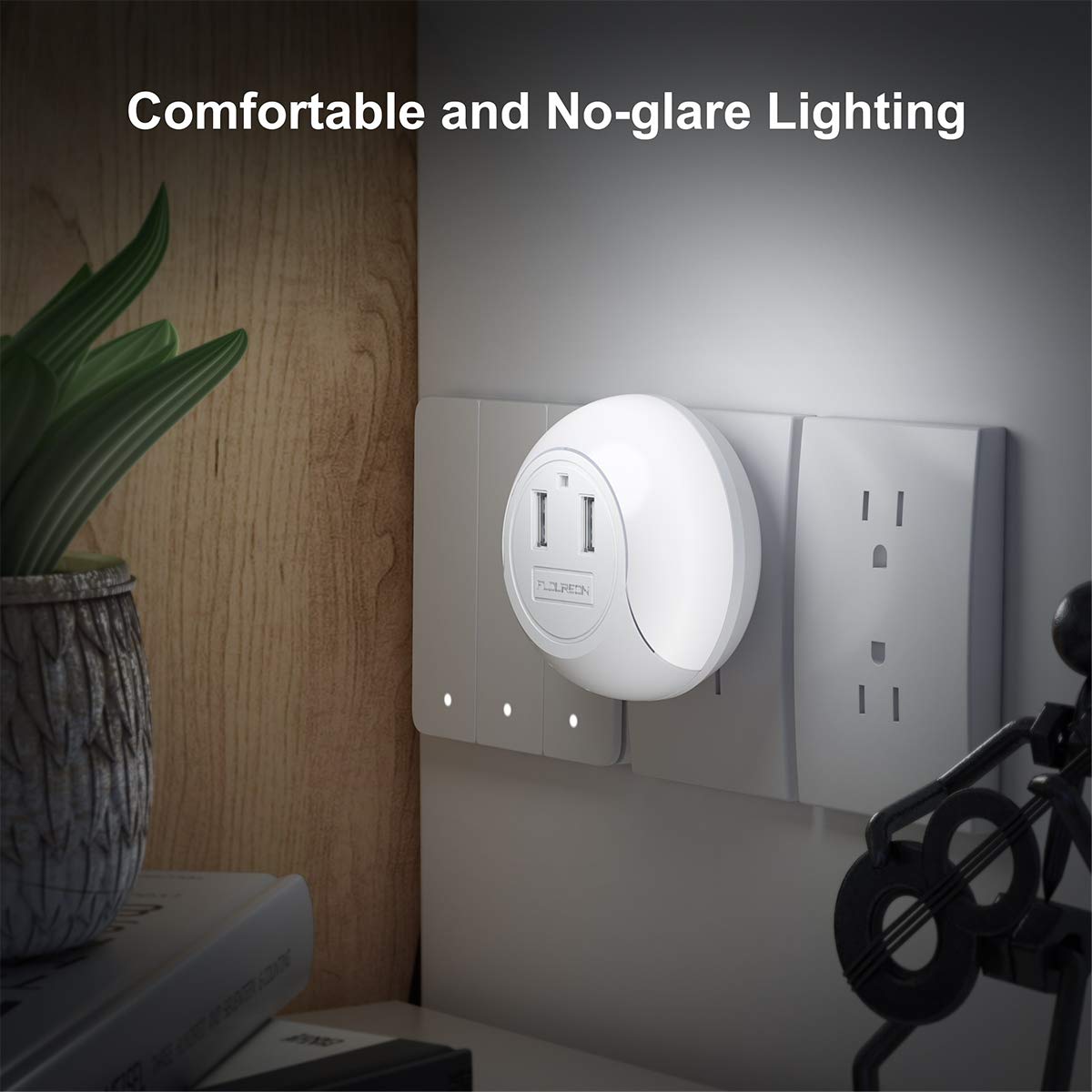 Floureon KF-8910 Led Night Light USB Charger Dusk to Dawn Sensor Dual USB Wall Plate Phone Charger (2 Pack)