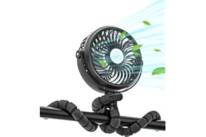 neofeel Baby Stroller fan, 12hrs Battery Rechargeable Fan, Portable Fan with Flexible & Windable Tripod, 3 Speeds and LED Lighting Available…