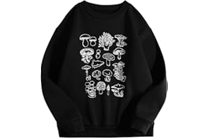 TURILLY Vintage Graphic Sweatshirts for Women Crewneck Casual Comfy Loose Long Sleeve Mushroom Chart Printed Pullover Tops