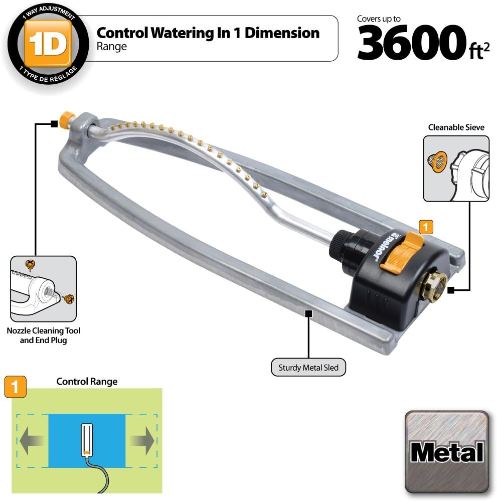 Melnor 65079-AMZ Metal Oscillating Sprinkler with QuickConnectProduct Adapter Watering Set, 3600 sq. ft. Coverage : Garden & Outdoor