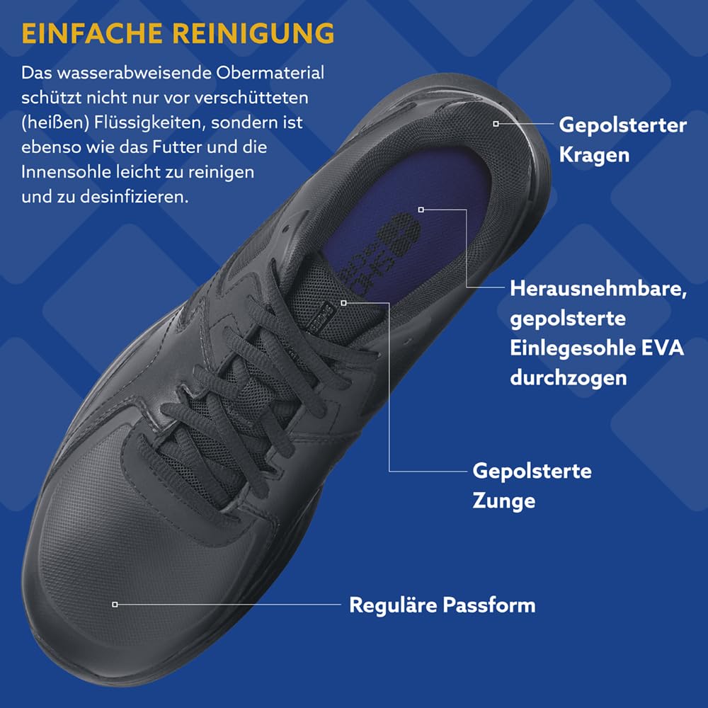 Shoes For Crews Unisex rutschhemmende Arbeitssneaker – Bequem, weiches Leder, Spritzschutz, OB E SRC, ideal für Gastronomie und Küchen für Kellner und Koch, Sicherheitsdienst, Einzelhandel – Condor II