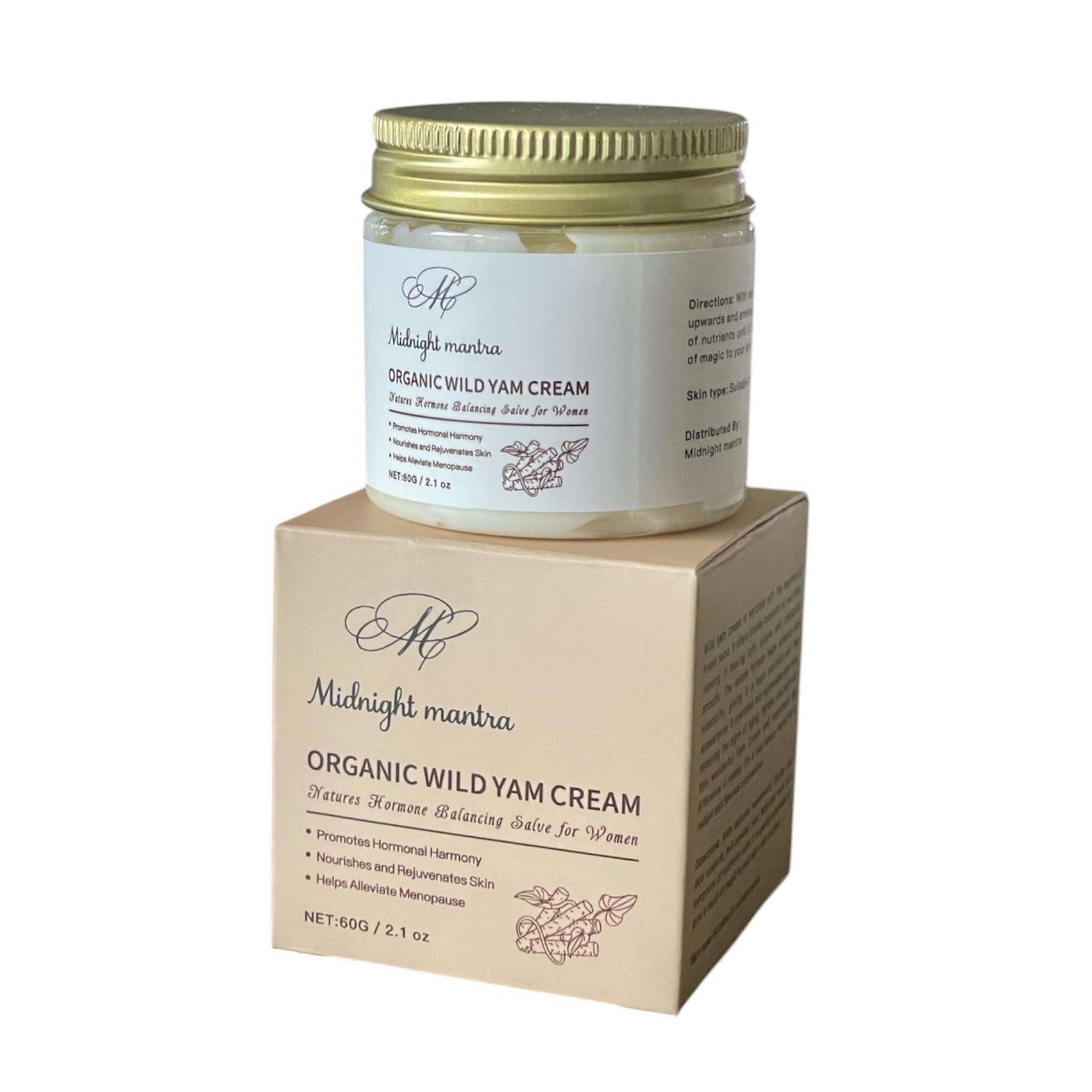 MIDNIGHT MANTRA Organic Wild Yam Cream, Promotes Hormone Balance, Nourishes Skin, Menopause and Premenopause Skin Moisturizer (60g)