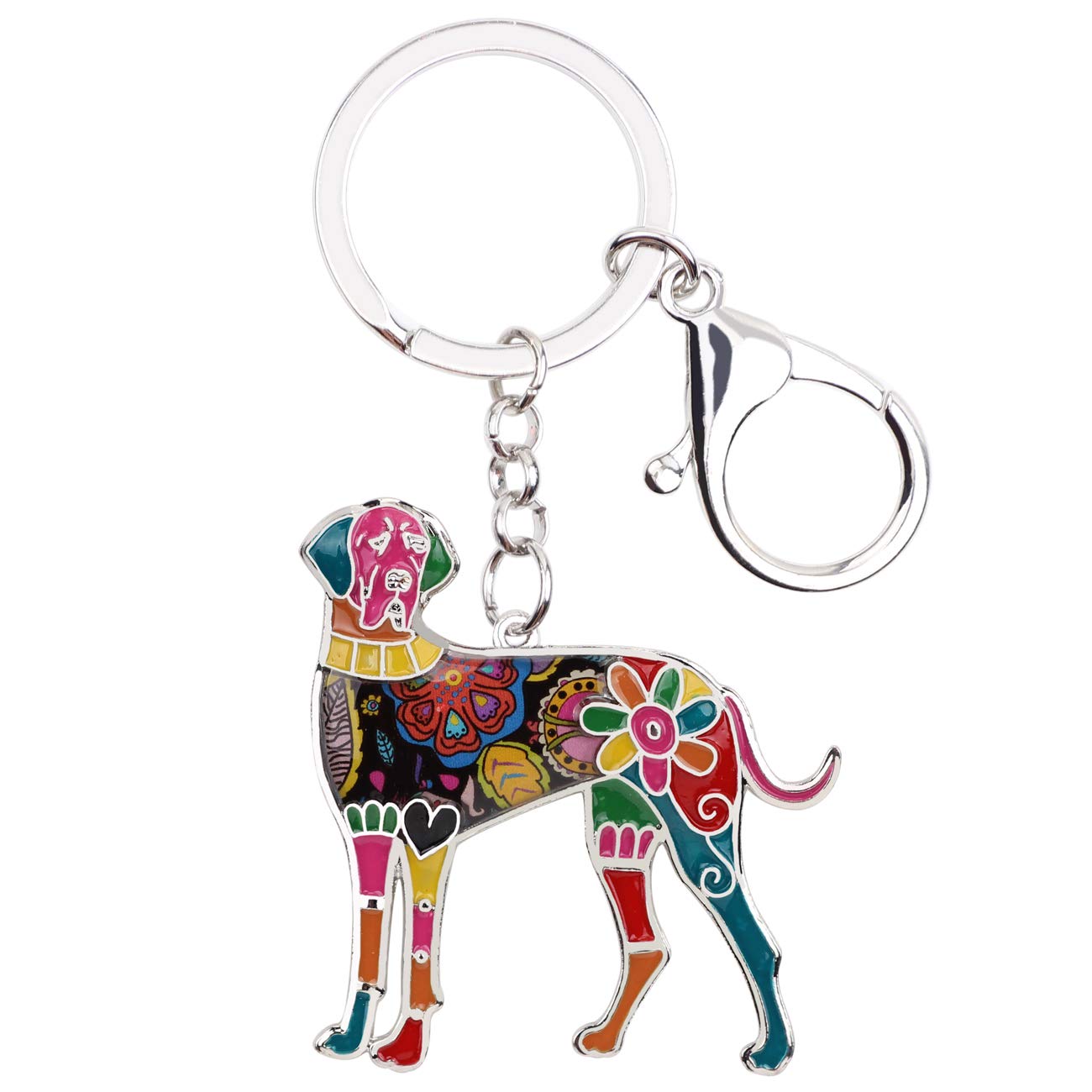 BONSNY Enamel Alloy Great Dane Dog Keyring Pet Keychain Jewelry For Women Girl Wallet Car Key Charm Gift (Multicolor)