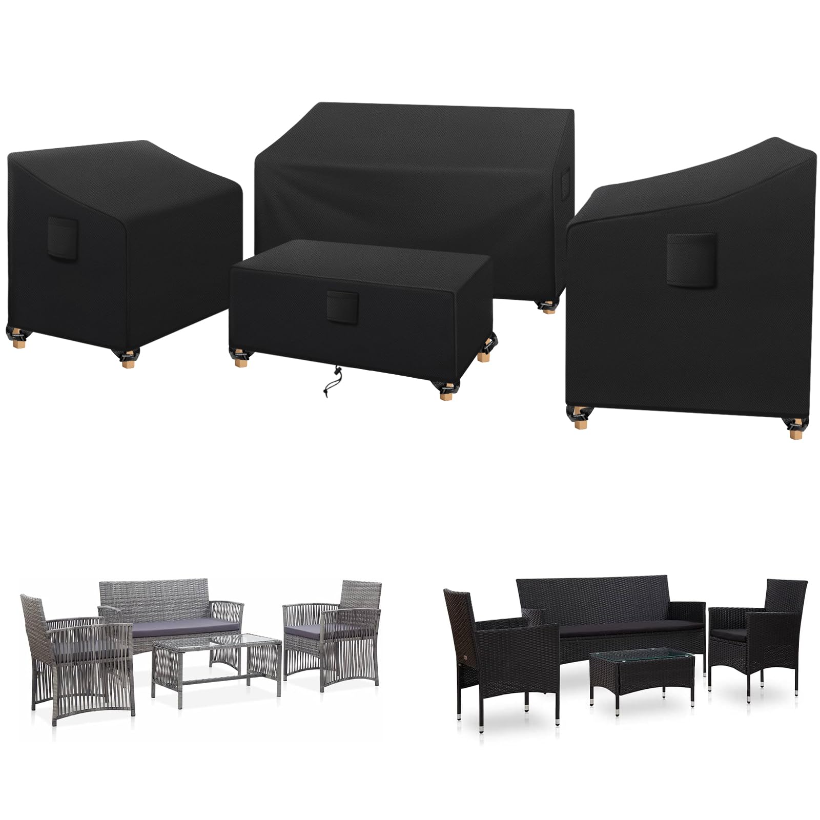 Photo 1 of SIRUITON Patio Furniture Covers 4 Piece Set, Outdoor Furniture Cover Waterproof, Patio Furniture Set Covers, Heavy Duty Durable and Water Resistant Fabric, Fit for Chairs, Couch, Coffee Table, Black