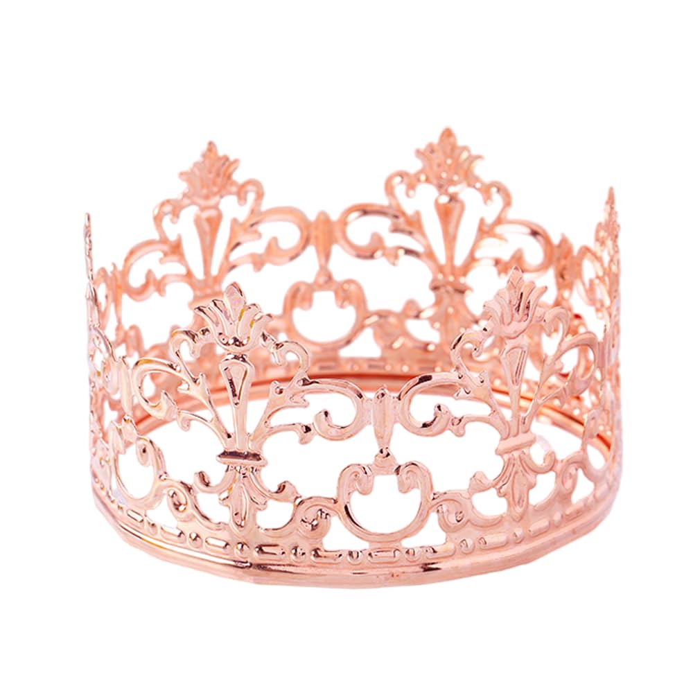 Vintage Princess Mini Crown Cake Topper Decoration For Baby Shower Birthday Wedding Christmas Princess Theme Party Decorations Newborn Photo Prop (Rose Gold)