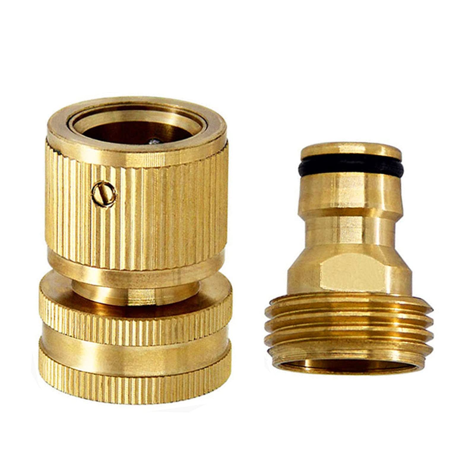 SyiXute Garden Hose Quick Connector,3/4 Inch Solid Brass No-Leak Garden Hose Connector Fitting,Brass Quick Hose End Connector,Male and Female(1 Pair), 2pcs