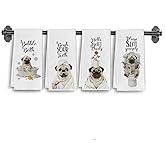 Elefeltclave Funny Pug Dog Hand Towels,Funny Dogs Bathroom Kitchen Towels,Gifts for Pug Dog Lovers Washroom Decor,Hello Sweet Cheeks Bathroom Decor,Set of 4