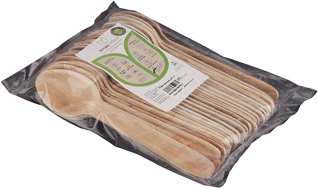Adaaya Farms Simply Urbane Natural Palm Leaf Spoons - 6.5 Inches - Pack Of 25