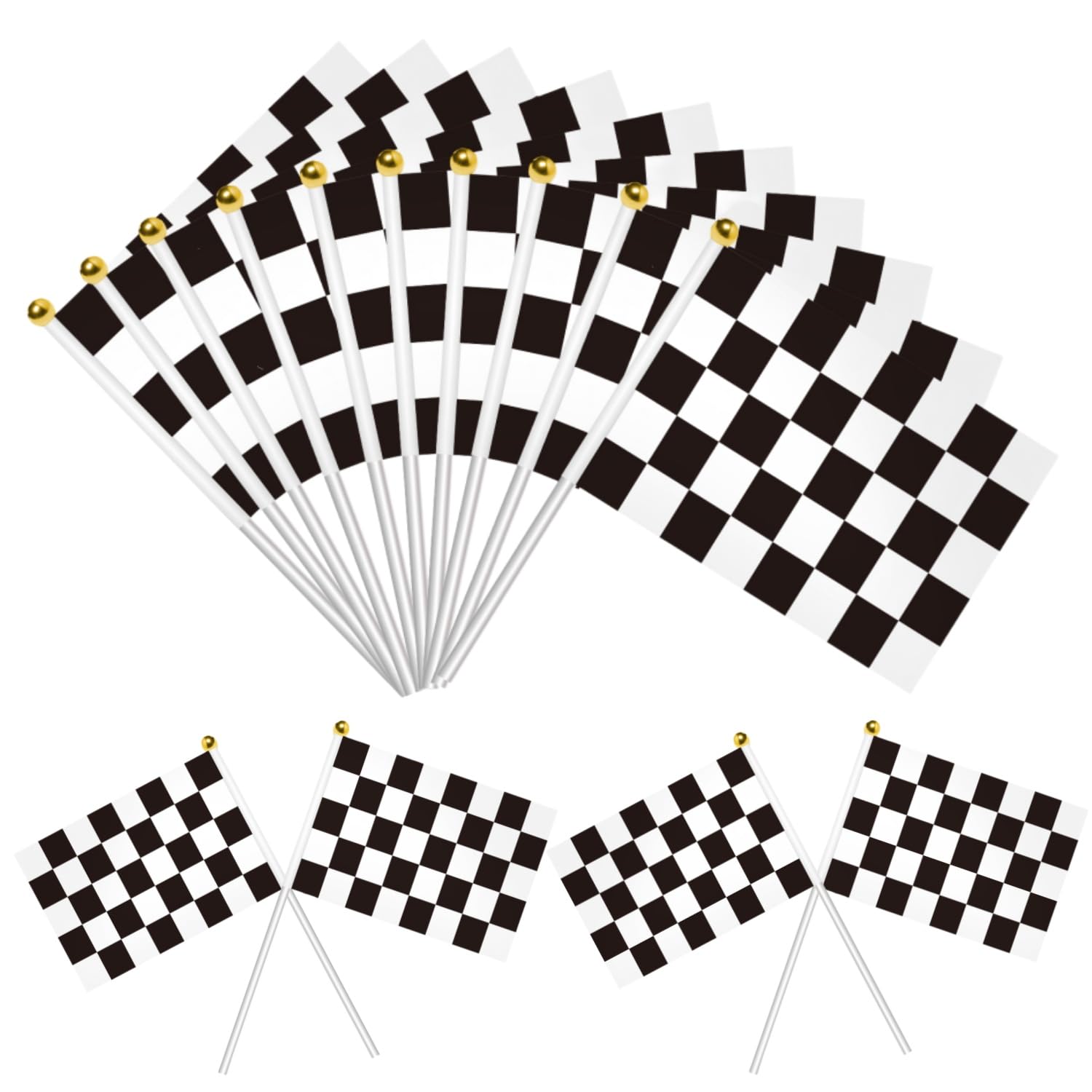 Small Banner on Sticks Hand Waving Bunting Hand Held Mini Solid Bunting Small DIY Mini Banner On Stick Party Garden Decorations Outdoor Decorations 14 * 21cm/5.5 * 8.2in (Checkered)