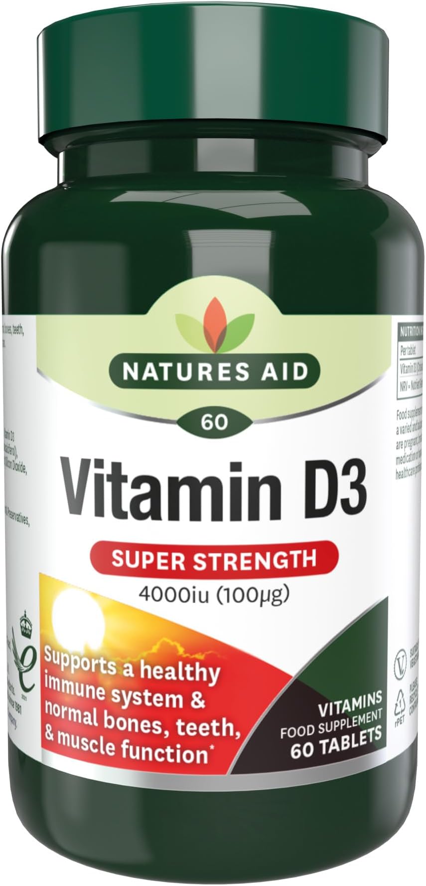 Natures Aid Vitamin D3 4000IU Super Strength 60 Tablets Veggie